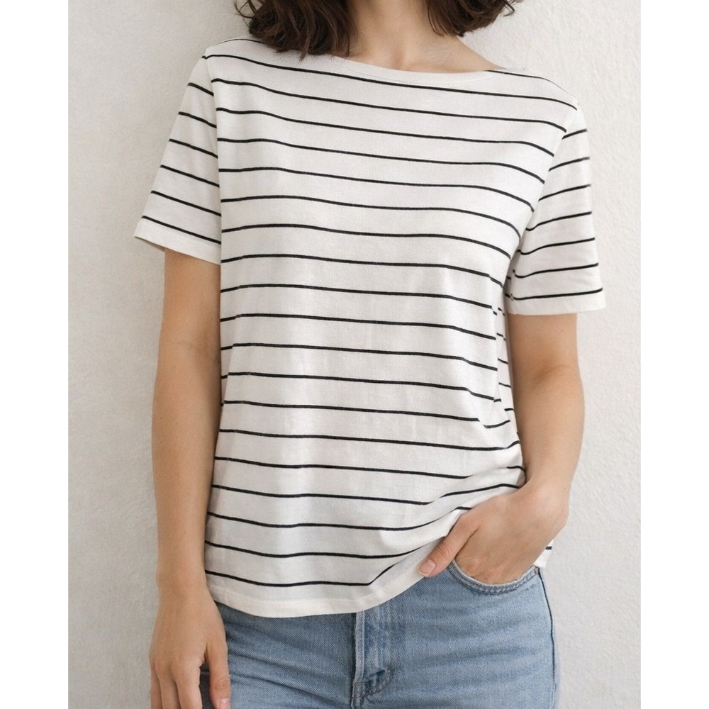 Garnet Hill Striped Short Sleeve Tshirt Women Small Organic Cotton Blend Stretch